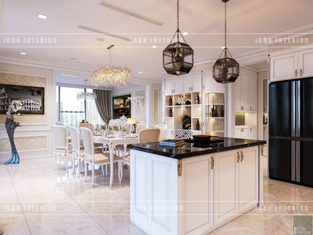 thiết kế nội thất theo phong cách tân cổ điển đảo bếp