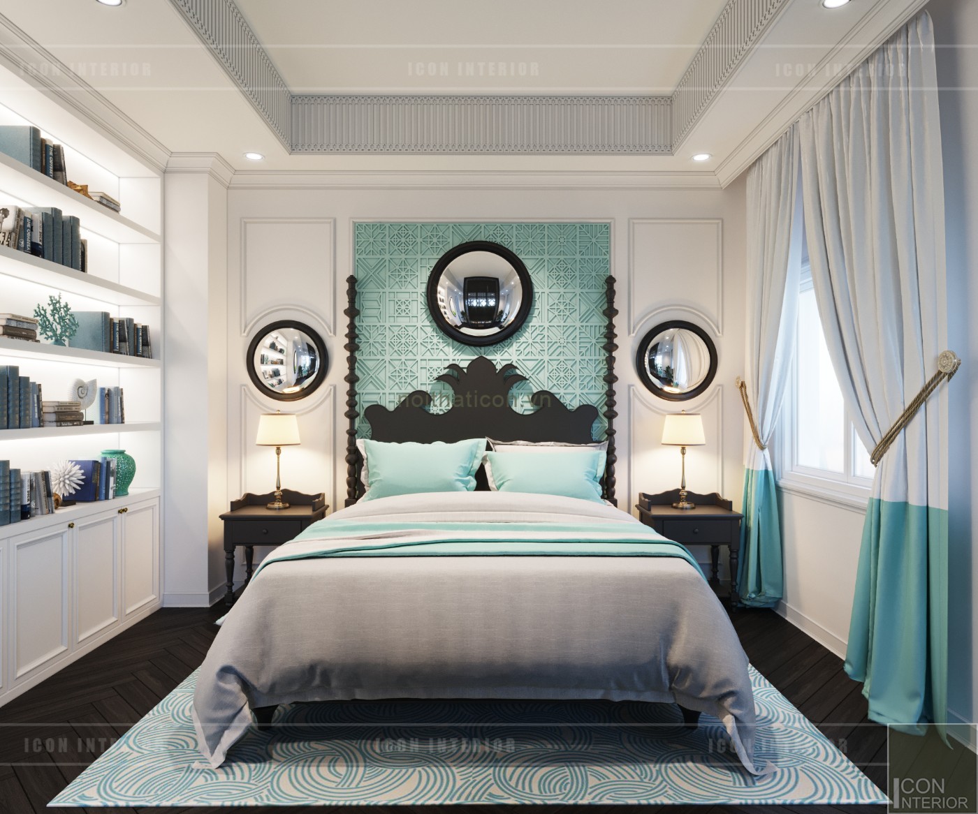 thiết kế nội thất biệt thự song lập phong cách đông dương - phòng ngủ master