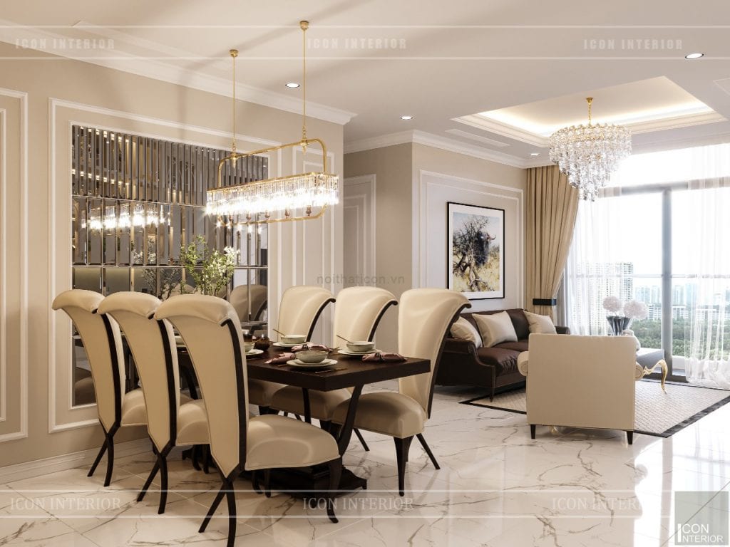 thiết kế nội thất căn hộ landmark 4 - phòng khách bếp 2