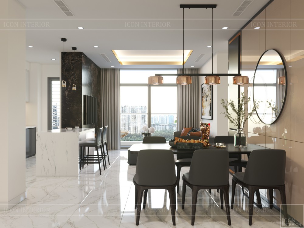 thiết kế nội thất chung cư 120m2 - phòng khách bếp 1