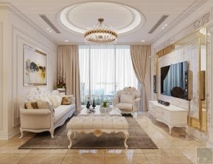 thiết kế nội thất lux 6 vinhomes golden river - phòng khách bếp 3
