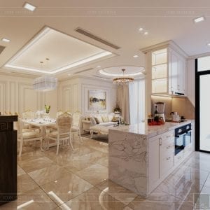thiết kế nội thất lux 6 vinhomes golden river - phòng khách bếp 2