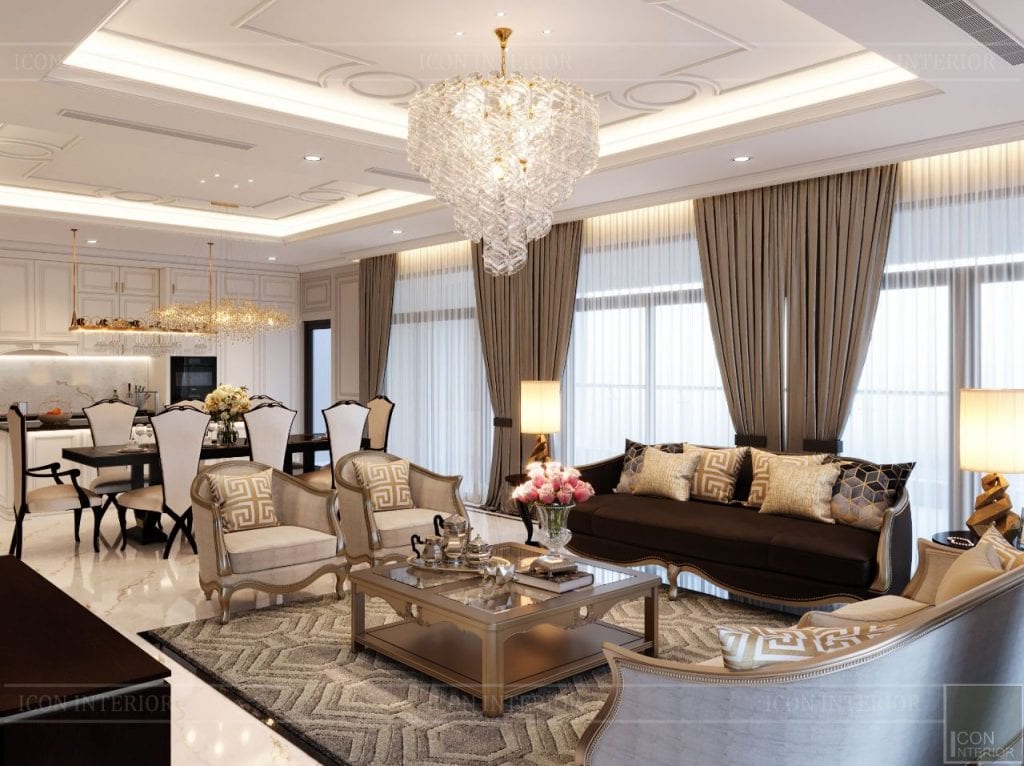 thiết kế nội thất phòng khách tân cổ điển