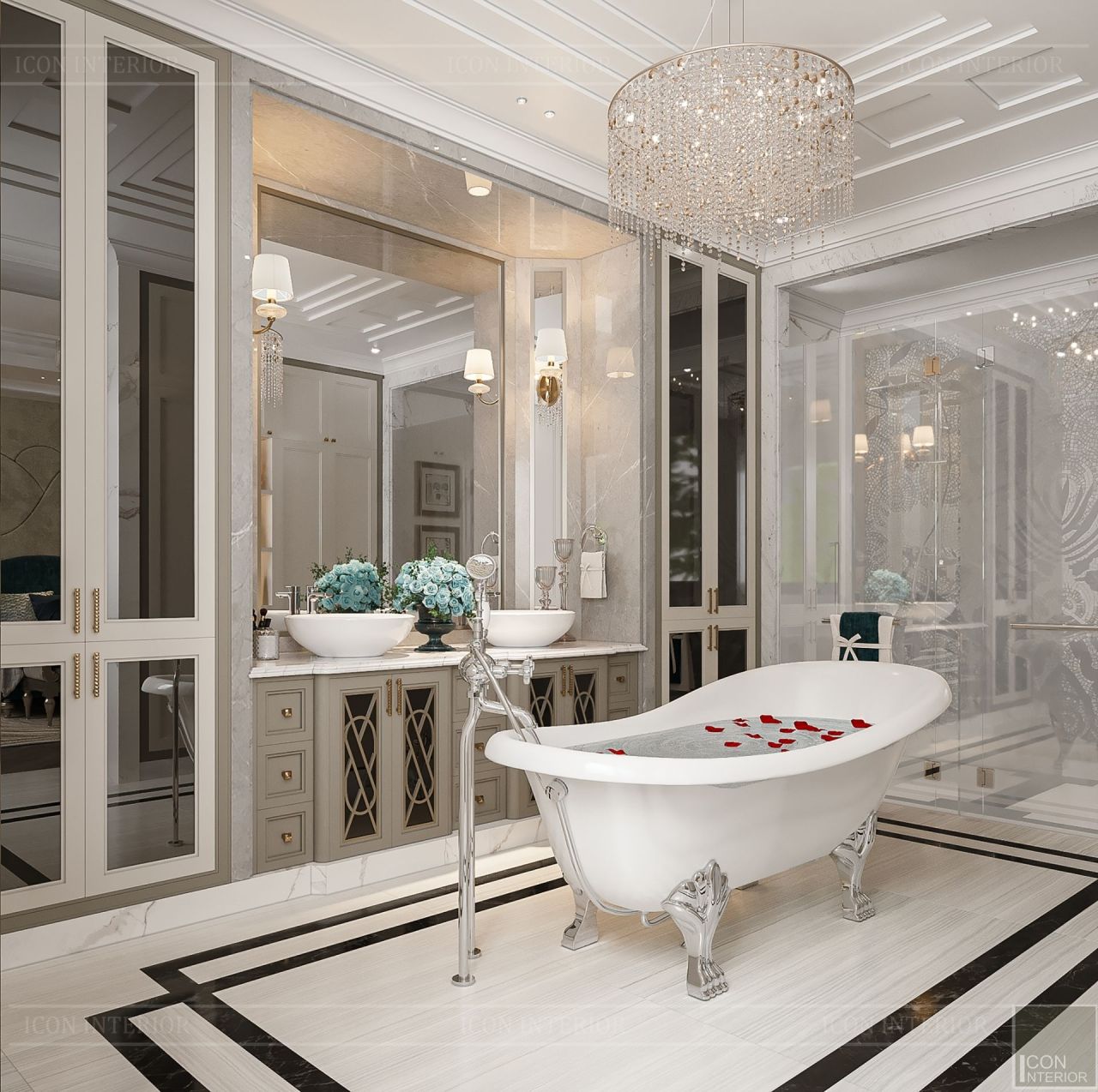 Thiết kế không gian phòng tắm liền kề.