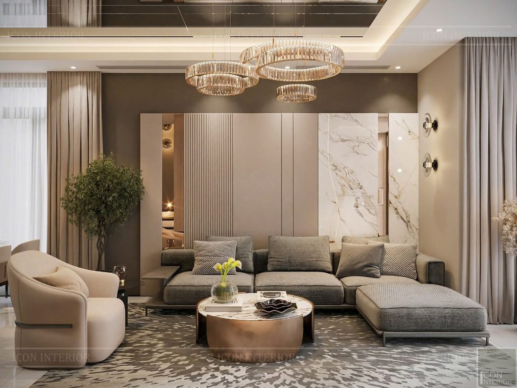 Thiết kế nội thất phòng khách biệt thự.